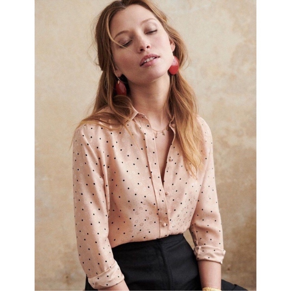 Sezane Ann Silk Button Down Shirt Blush Floral Dot Sz 34/US 2 - Picture 3 of 10